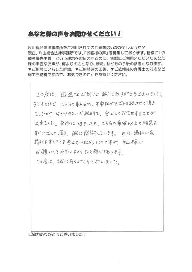 過払い金の評判とクチコミ・愛知県名古屋市港区男性